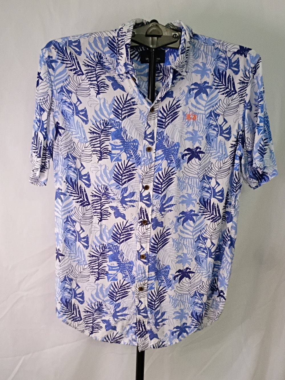 La Martina Men's Blue Tropical Print Short-Sleeve Shirt